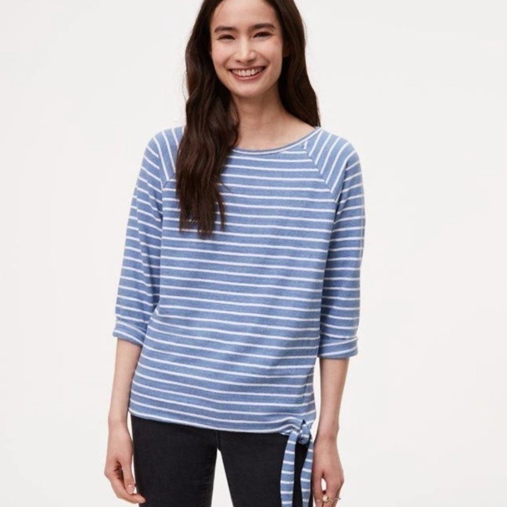 NWT LOFT Striped Side‎ Tie Top  knit blue white size XS